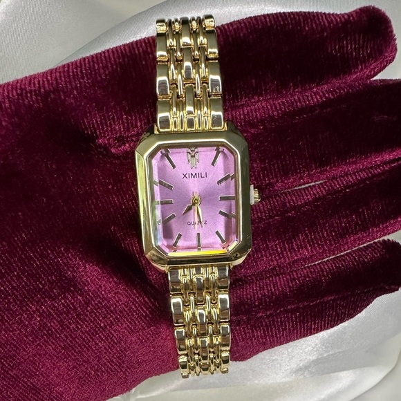 Simple square Gold and Purple Women's Watch - Picture 5 of 10